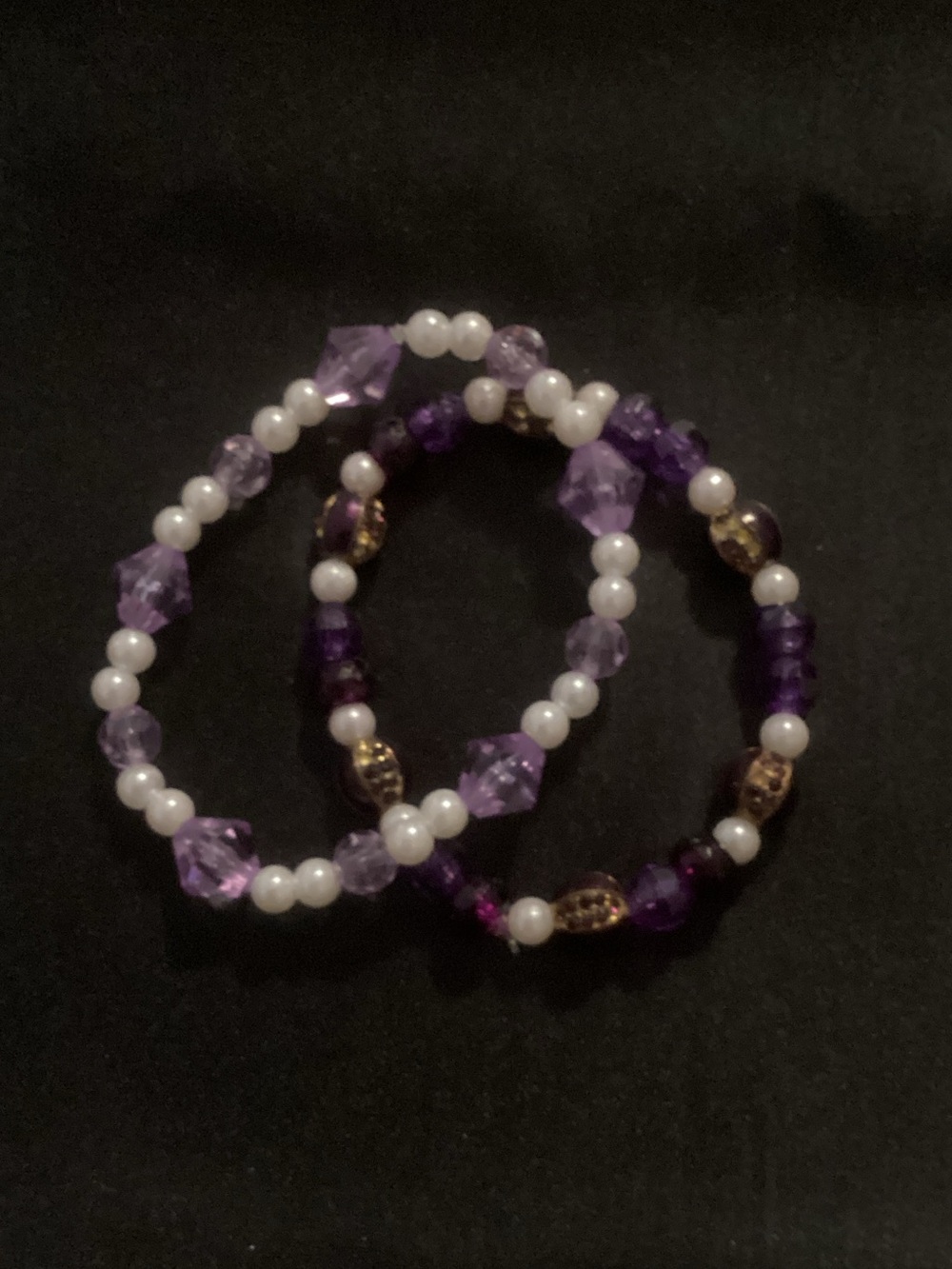 Purple Pearl Beaded Stretch Bracelet Set - Women Jewelry